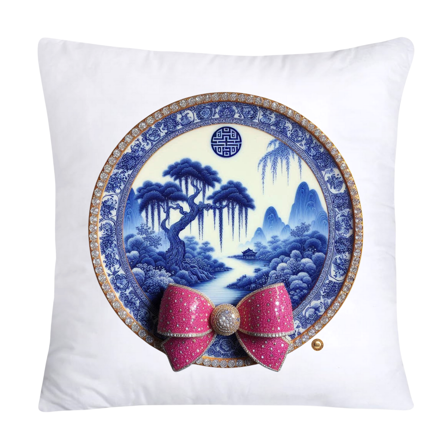 Blue Willow Chinoiserie Decorative Plate Pillow Covers-2400