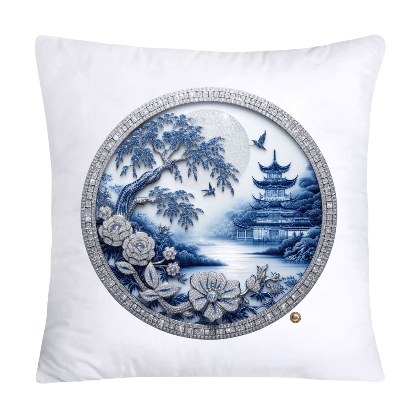 Blue Willow Chinoiserie Decorative Plate Pillow Covers-2396