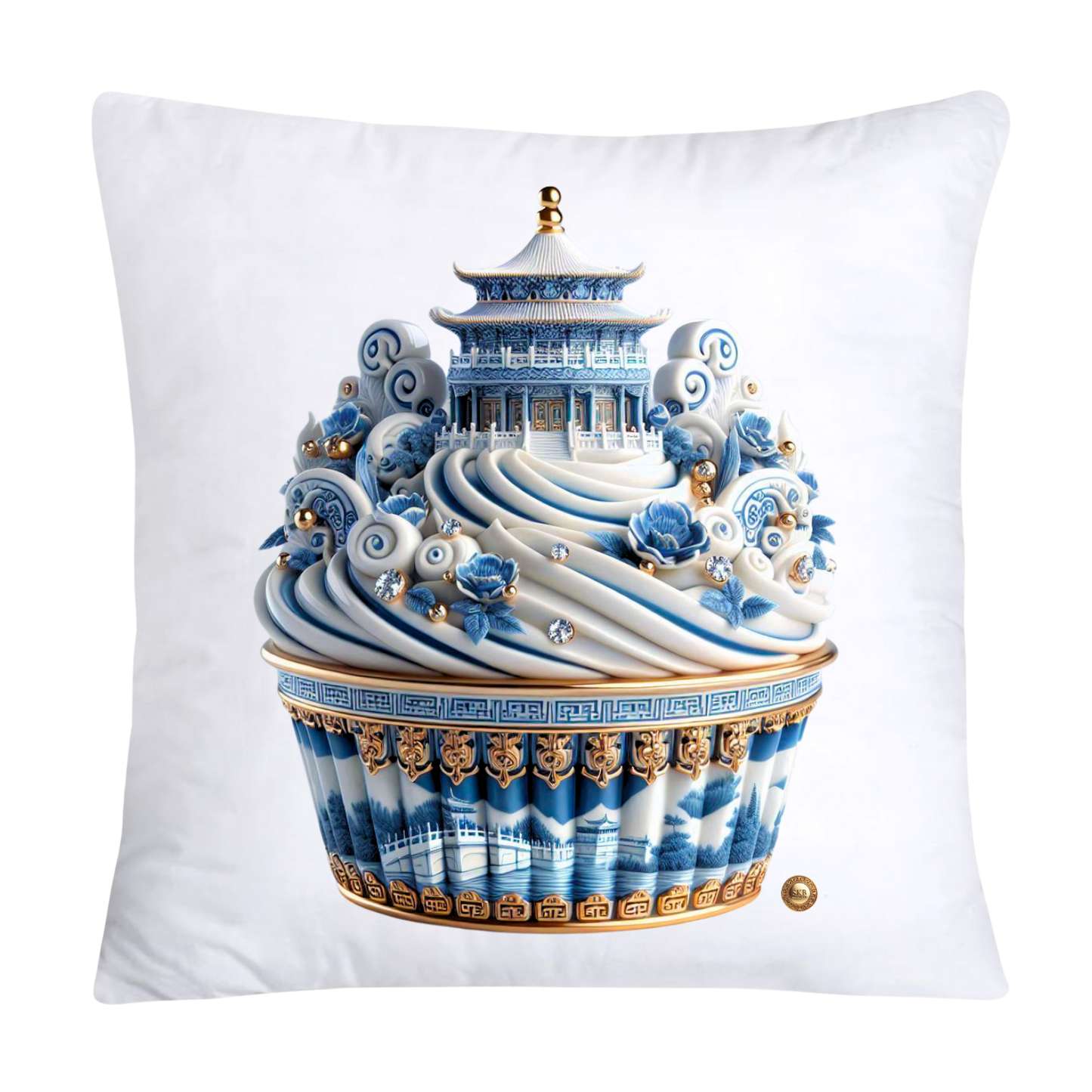 Blue Willow Chinoiserie Cupcake Throw Pillow Covers 18X18-2924