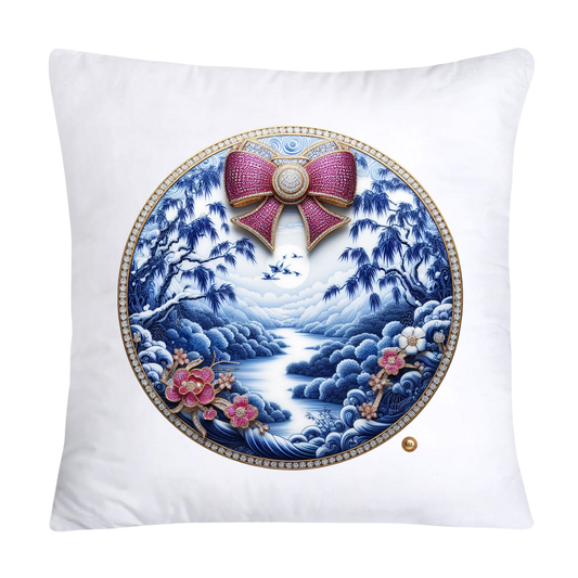 Blue Willow Chinoiserie Decorative Plate Throw Pillow Covers-2359