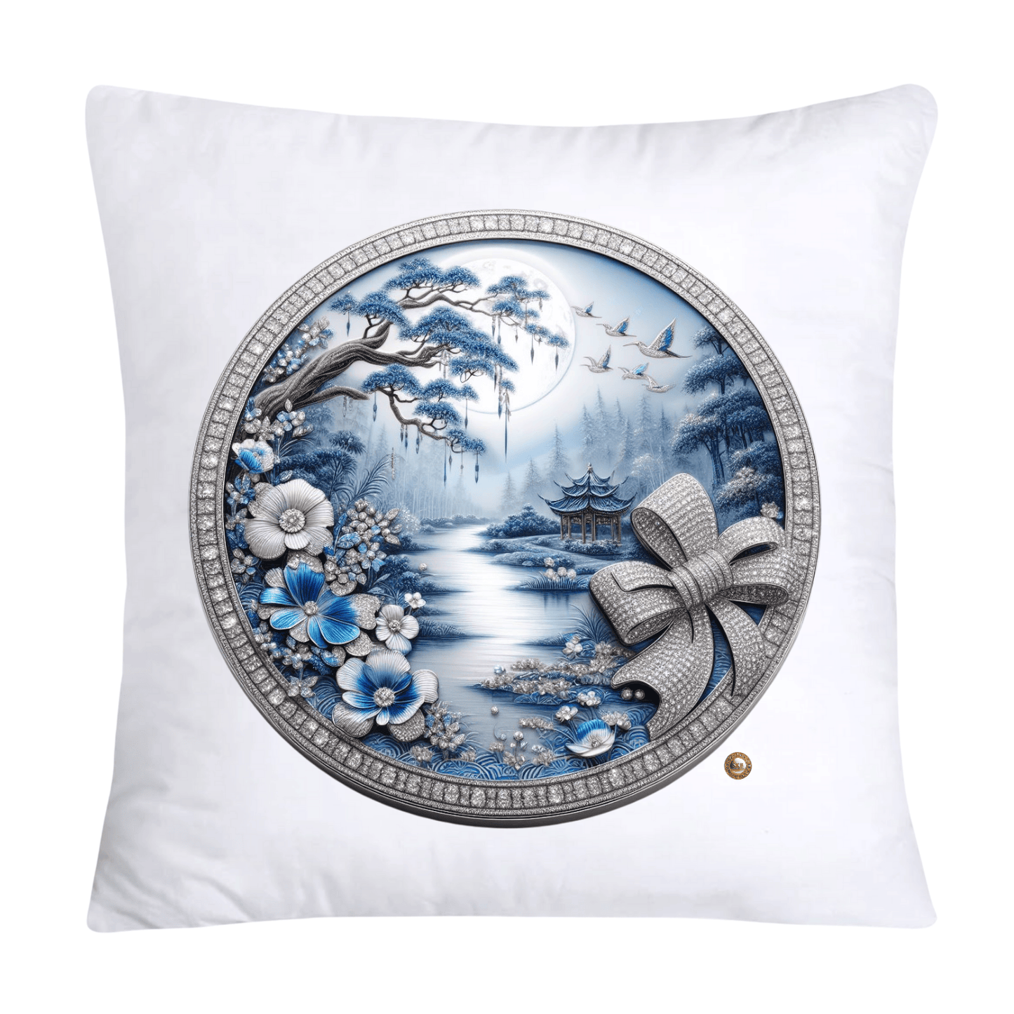 Blue Willow Chinoiserie Decorative Plate Throw Pillow Covers-2372