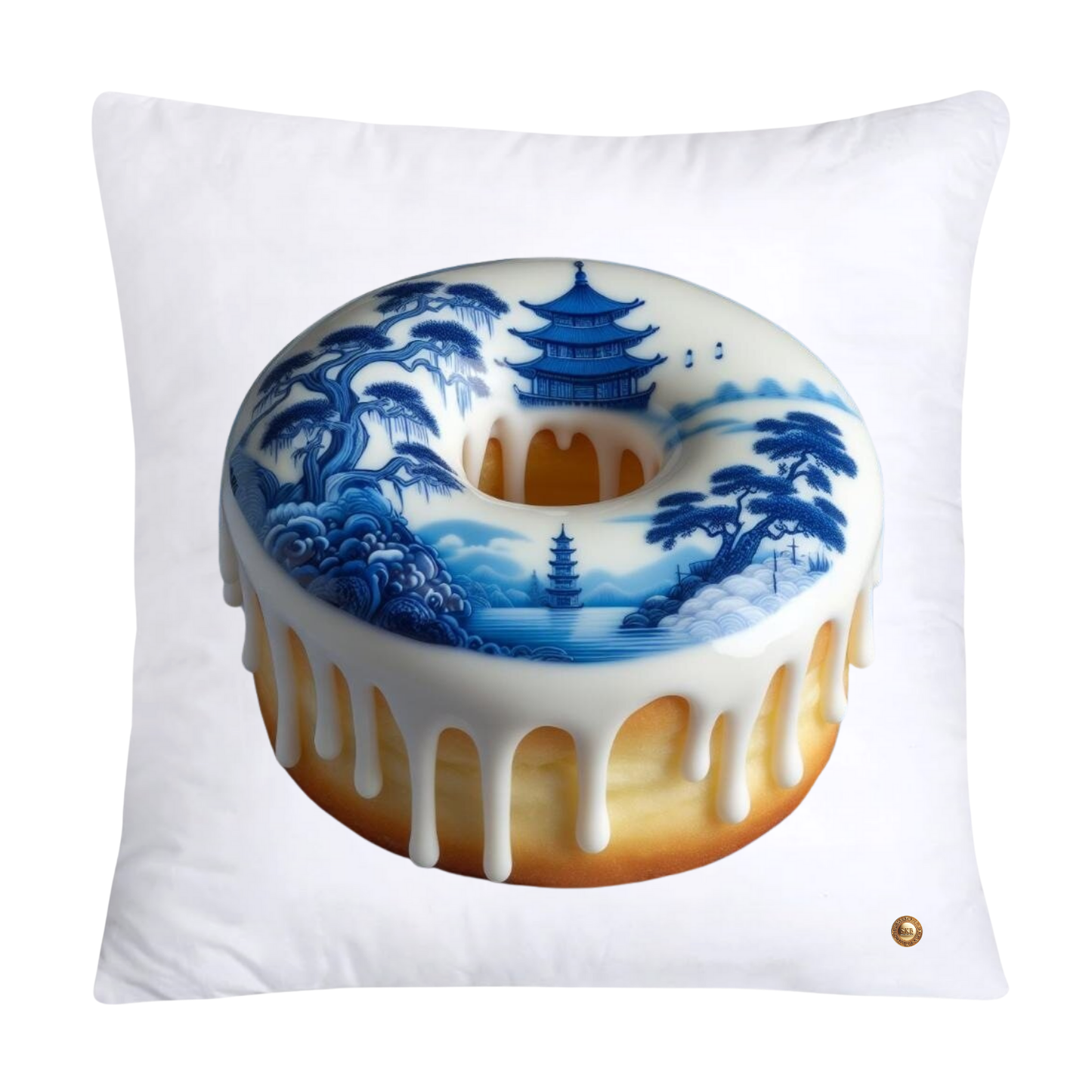 Blue Willow Whimsical 18x18 Donut Throw Pillow Cushion Covers-1213