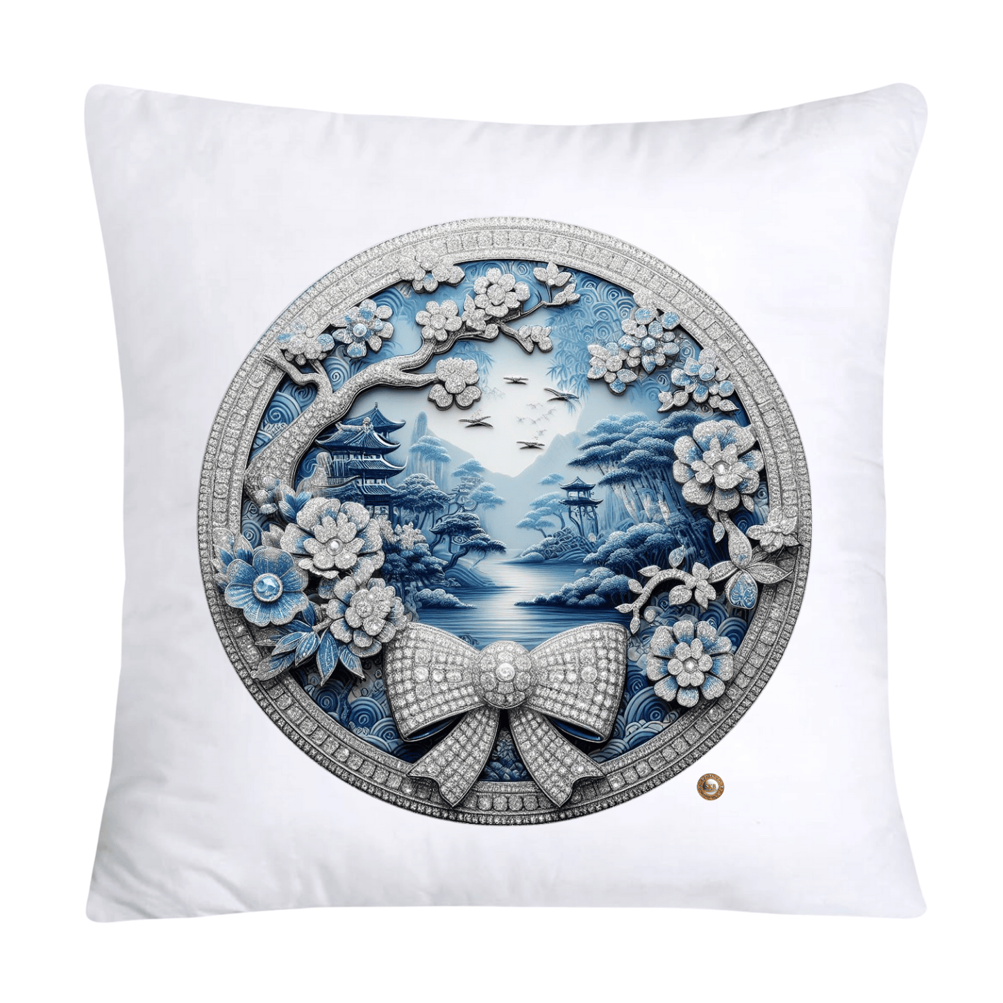 Blue Willow Chinoiserie Decorative Plate Throw Pillow Covers-2361