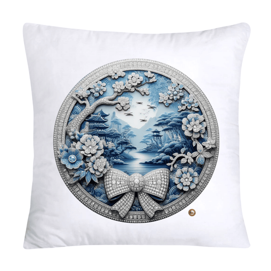 Blue Willow Chinoiserie Decorative Plate Throw Pillow Covers-2361