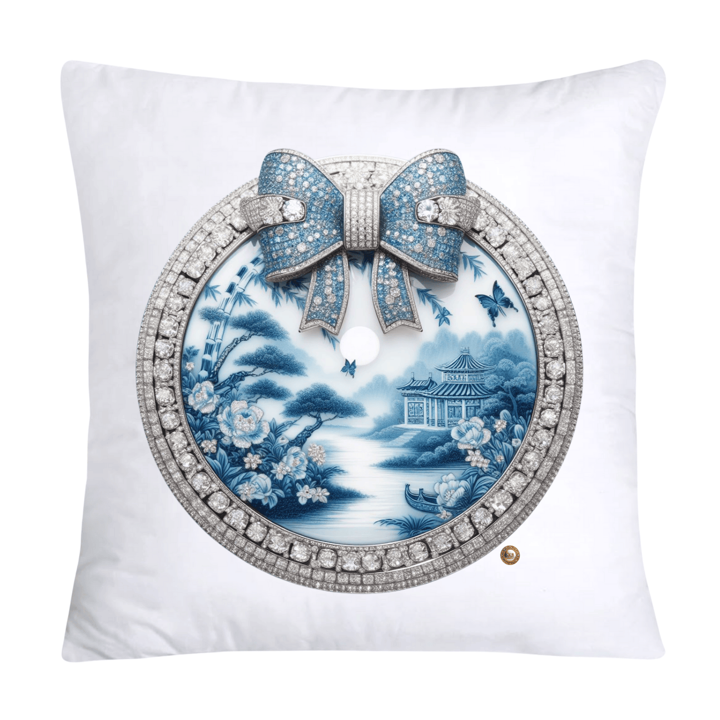 Blue Willow Chinoiserie Decorative Plate Throw Pillow Covers-2348