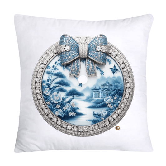 Blue Willow Chinoiserie Decorative Plate Throw Pillow Covers-2348