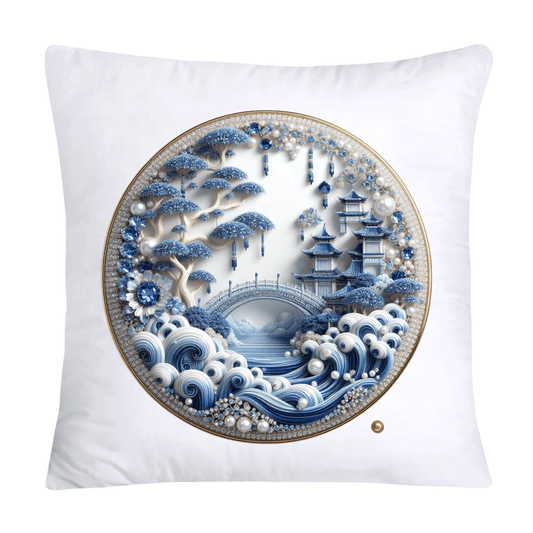 Blue Willow Chinoiserie Decorative Plate Throw Pillow Covers-2312