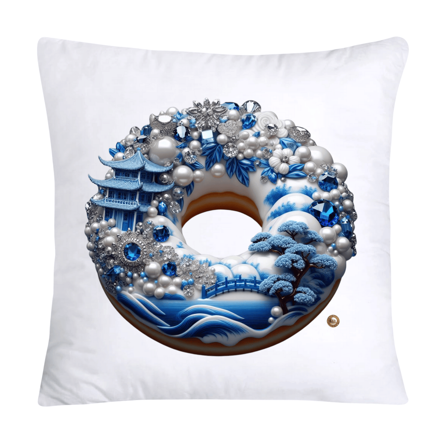 Blue Willow Whimsical Donut 18x18 Throw Pillow Covers-2284