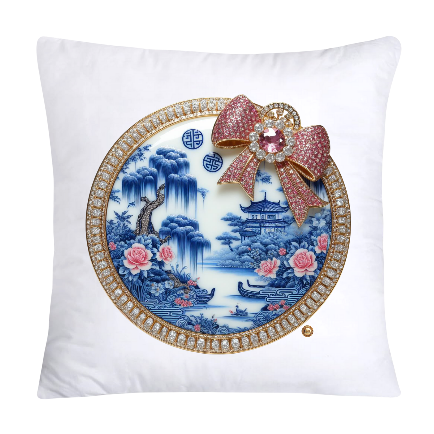 Blue Willow Chinoiserie Decorative Plate Pillow Covers-2404