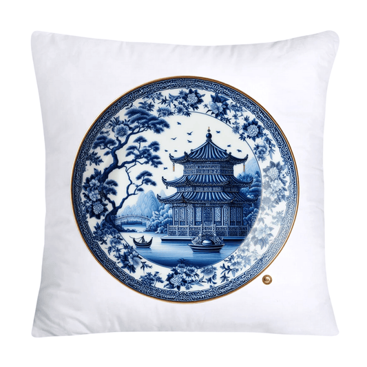 Blue Willow Chinoiserie Decorative Plate Throw Pillow Covers-2386
