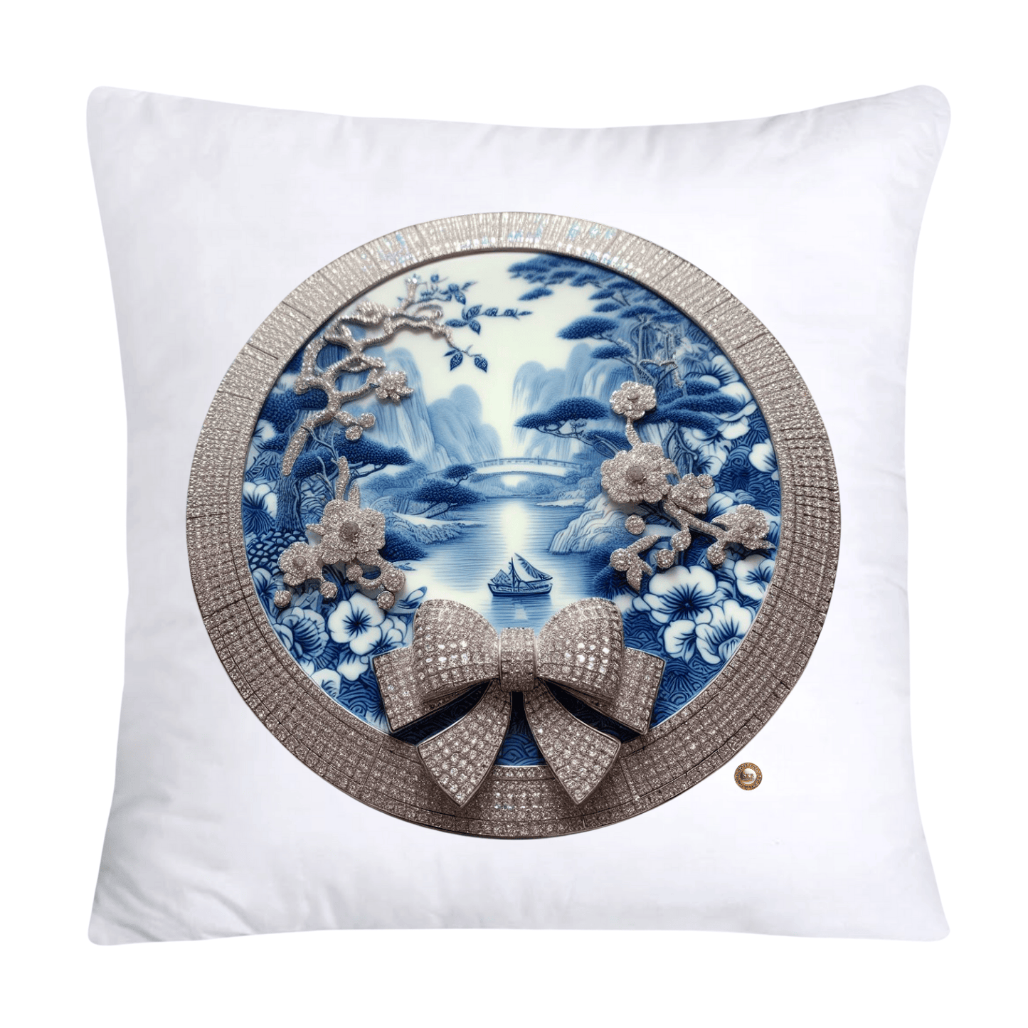 Blue Willow Chinoiserie Decorative Plate Throw Pillow Covers-2373