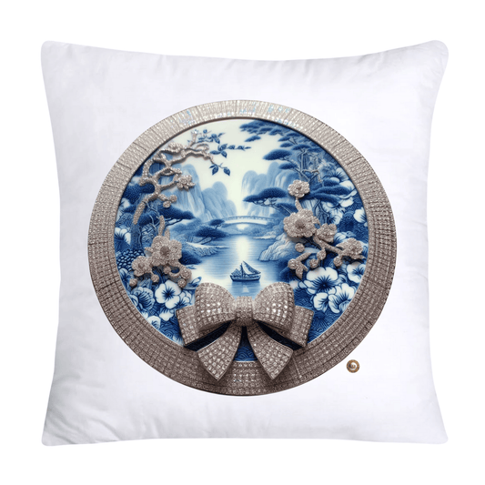 Blue Willow Chinoiserie Decorative Plate Throw Pillow Covers-2373