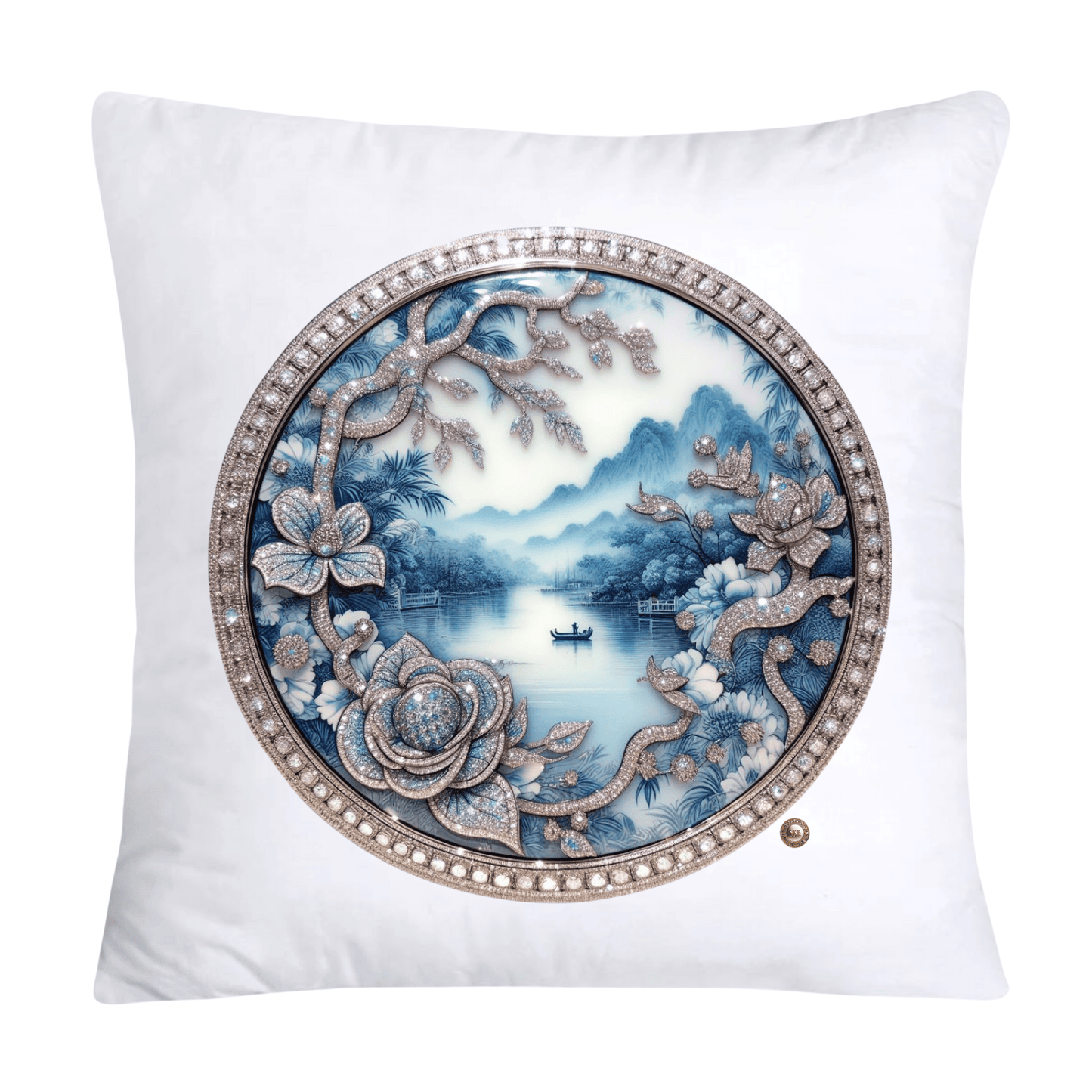 Blue Willow Chinoiserie Decorative Plate Throw Pillow Covers-2370