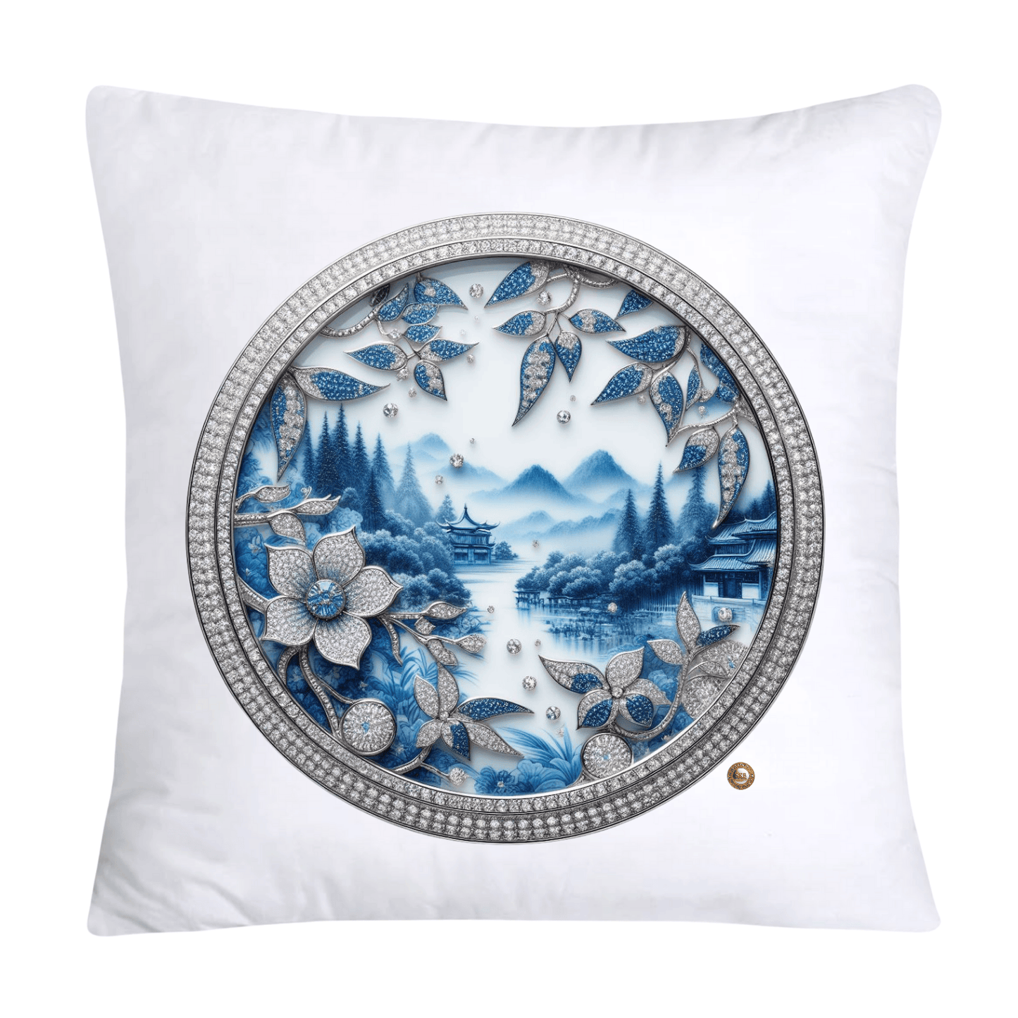 Blue Willow Chinoiserie Decorative Plate Throw Pillow Covers-2389