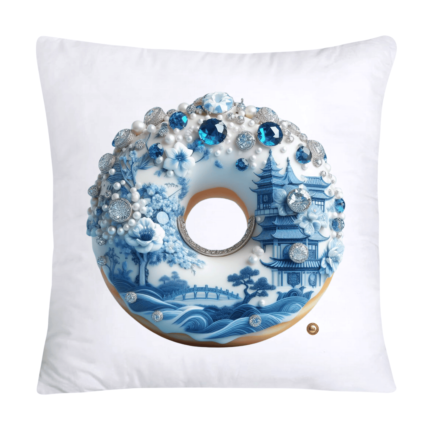 Blue Willow Whimsical Donut 18x18 Throw Pillow Covers-2290