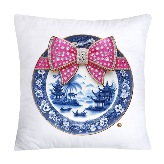 Blue Willow Chinoiserie Decorative Plate Throw Pillow Covers-2367