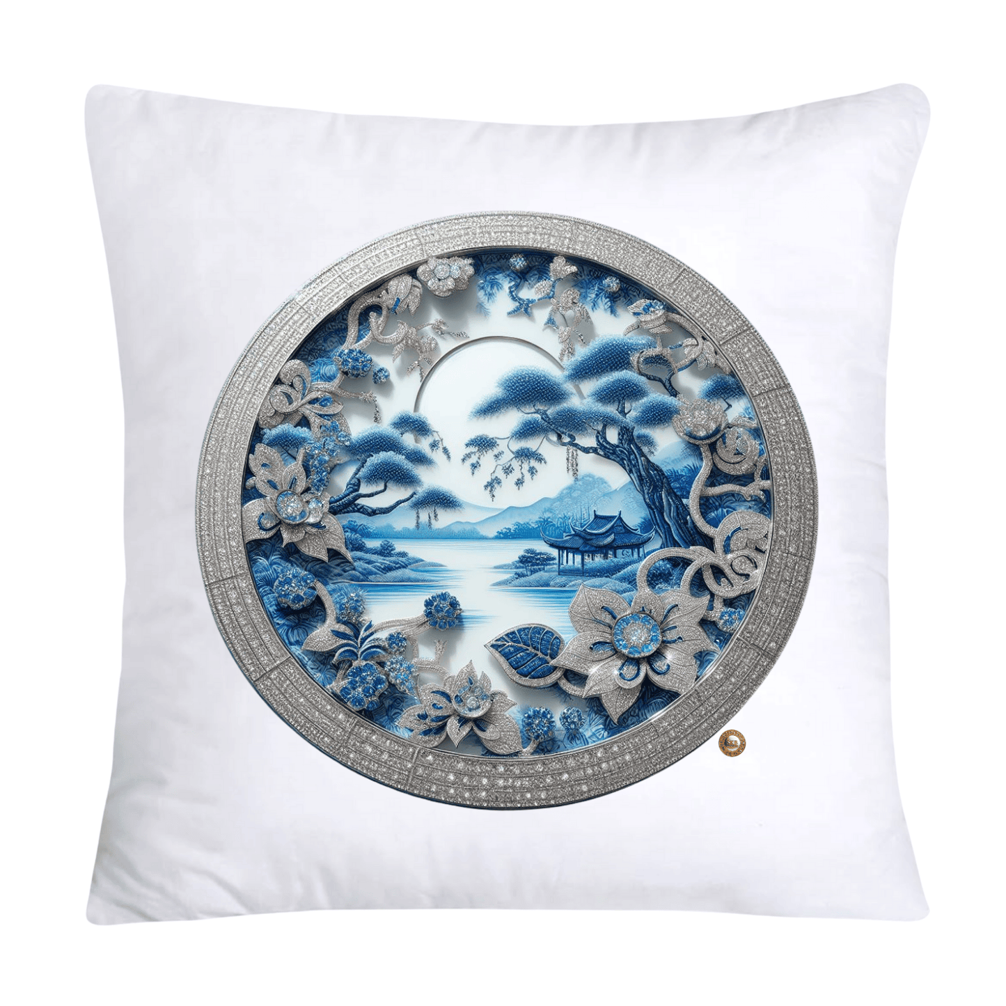 Blue Willow Chinoiserie Decorative Plate Pillow Covers-2397