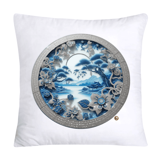 Blue Willow Chinoiserie Decorative Plate Pillow Covers-2397