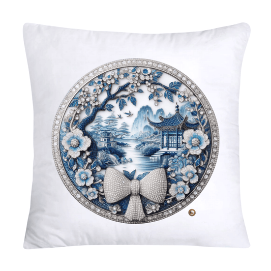 Blue Willow Chinoiserie Decorative Plate Throw Pillow Covers-2346
