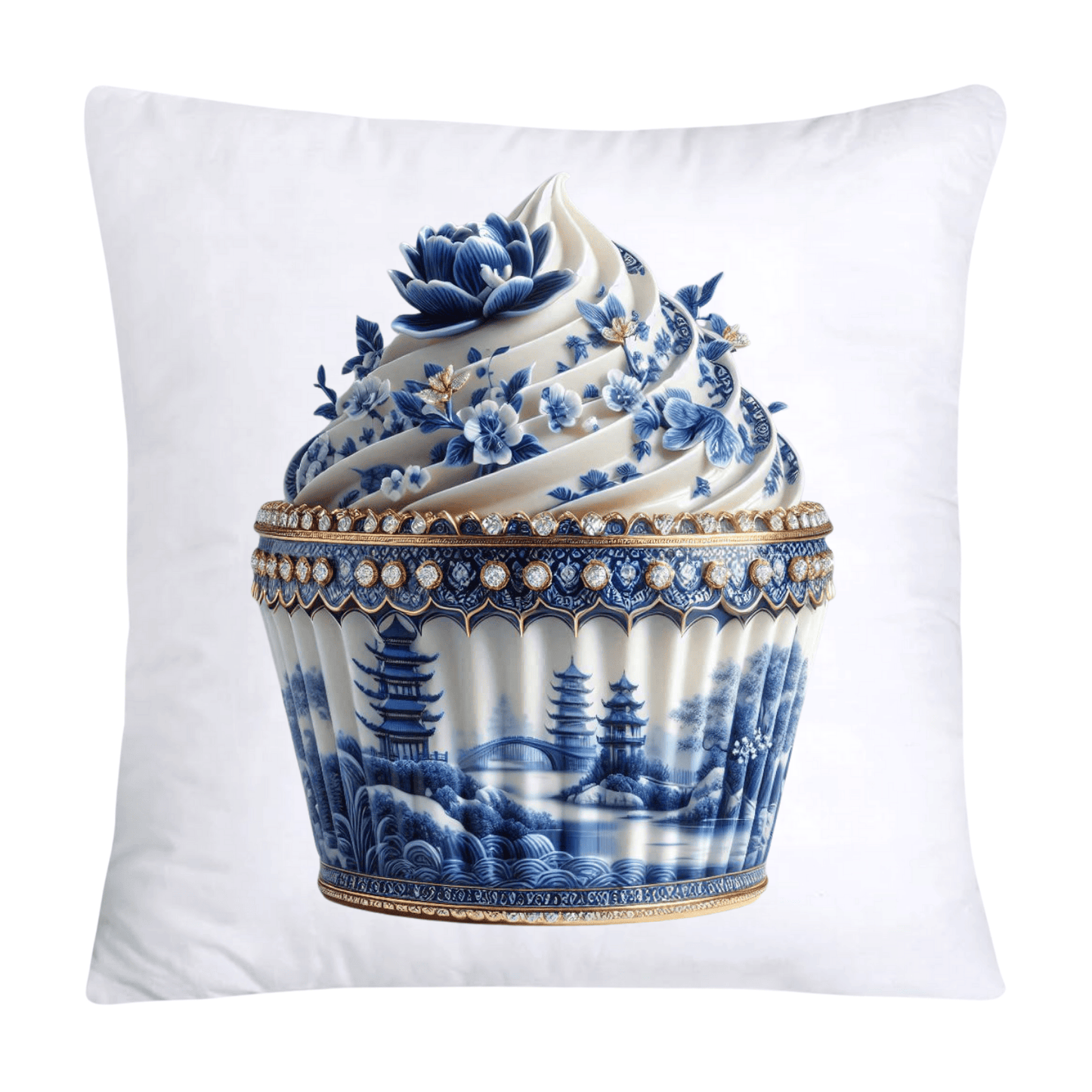 Blue Willow Chinoiserie Cupcake Throw Pillow Covers 18X18-188