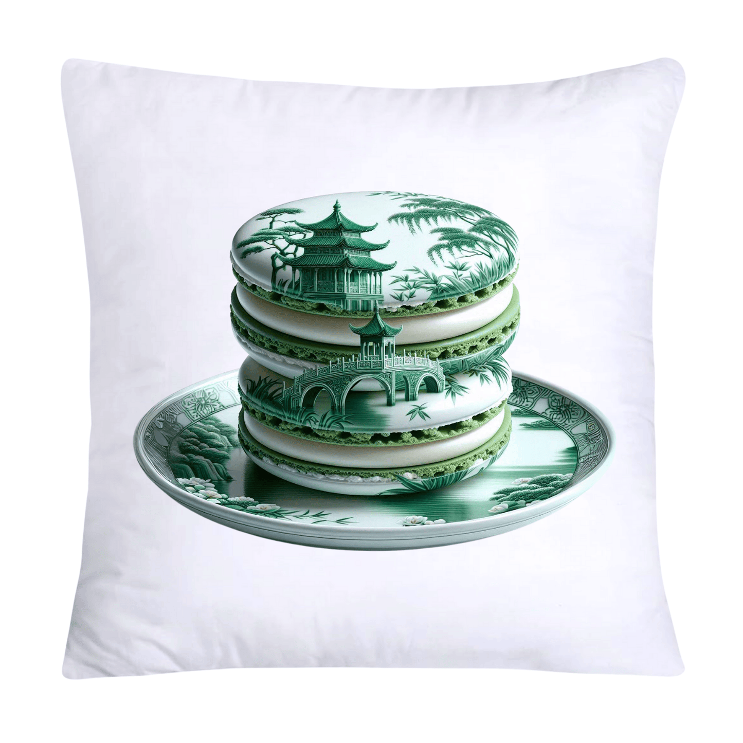 Green and White Willow Chinoiserie Sweet Macaroon Throw Pillow Covers-3927