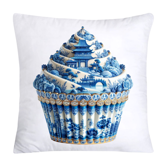 Blue Willow Chinoiserie Cupcake Throw Pillow Covers 18X18-168