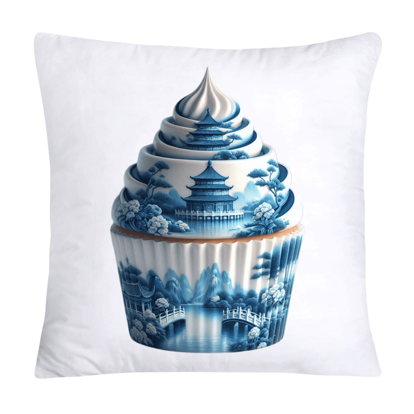 Blue Willow Chinoiserie Cupcake Throw Pillow Covers 18X18-3473