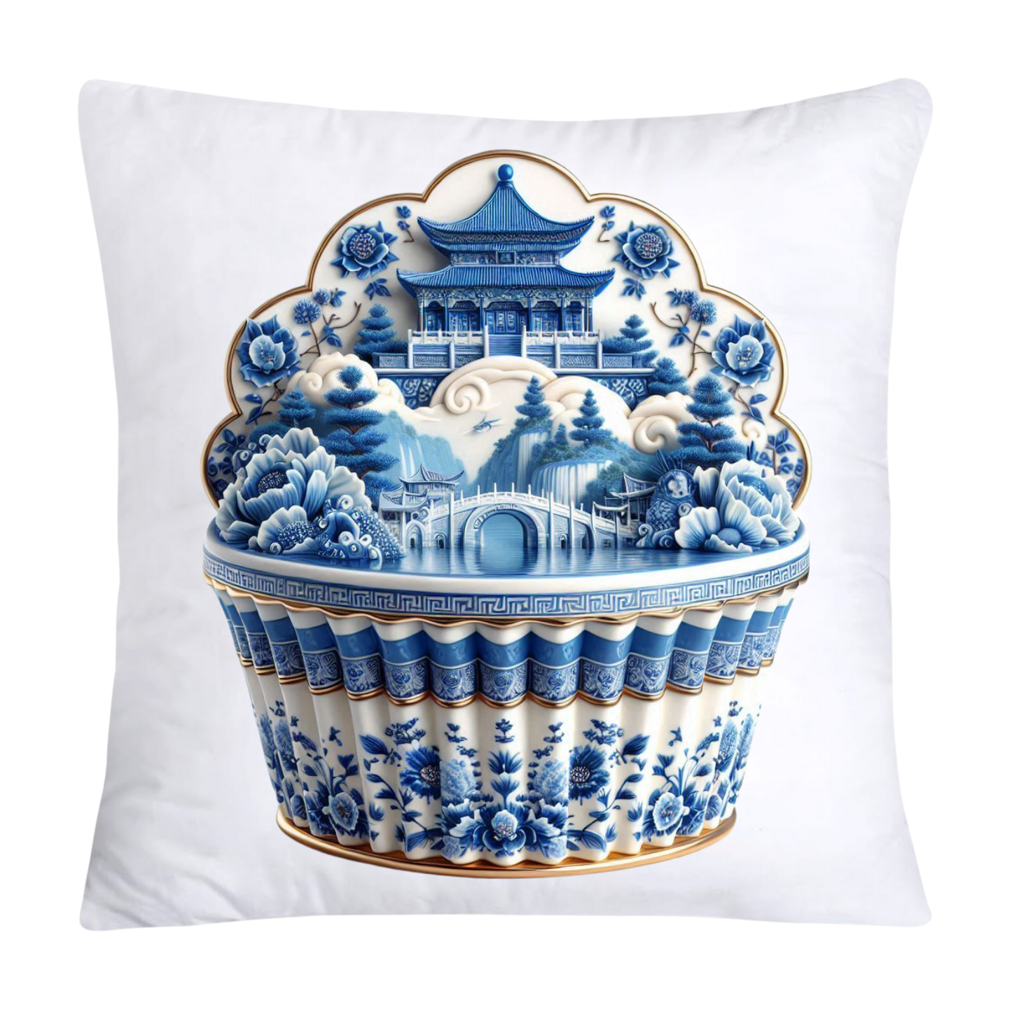 Blue Willow Chinoiserie Cupcake Throw Pillow Covers 18X18-170