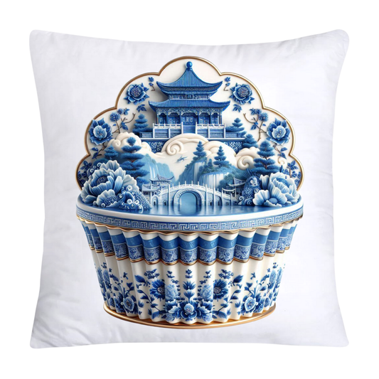 Blue Willow Chinoiserie Cupcake Throw Pillow Covers 18X18-170