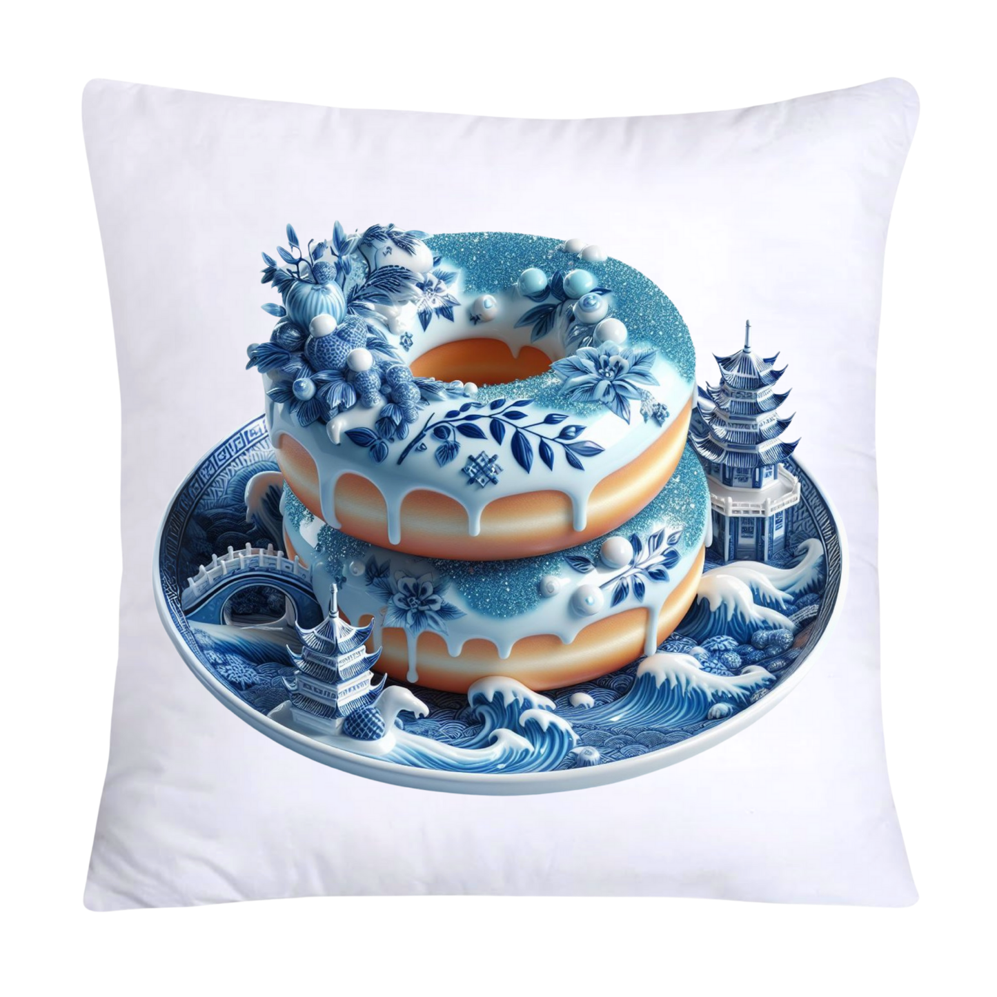 Blue Willow Whimsical Donut Throw Pillow Covers 18X18-132
