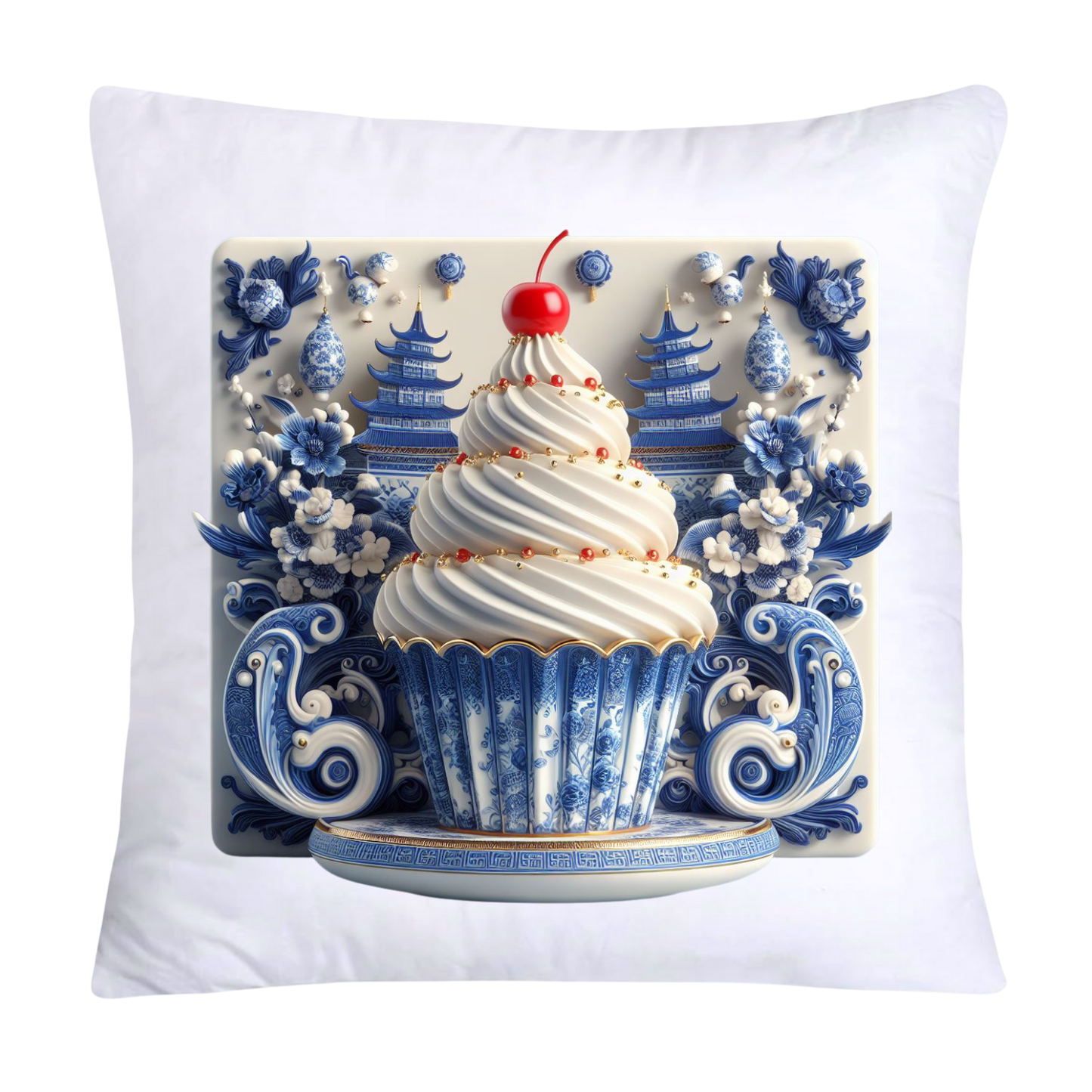 Blue Willow Chinoiserie Cupcake Throw Pillow Covers 18X18-317