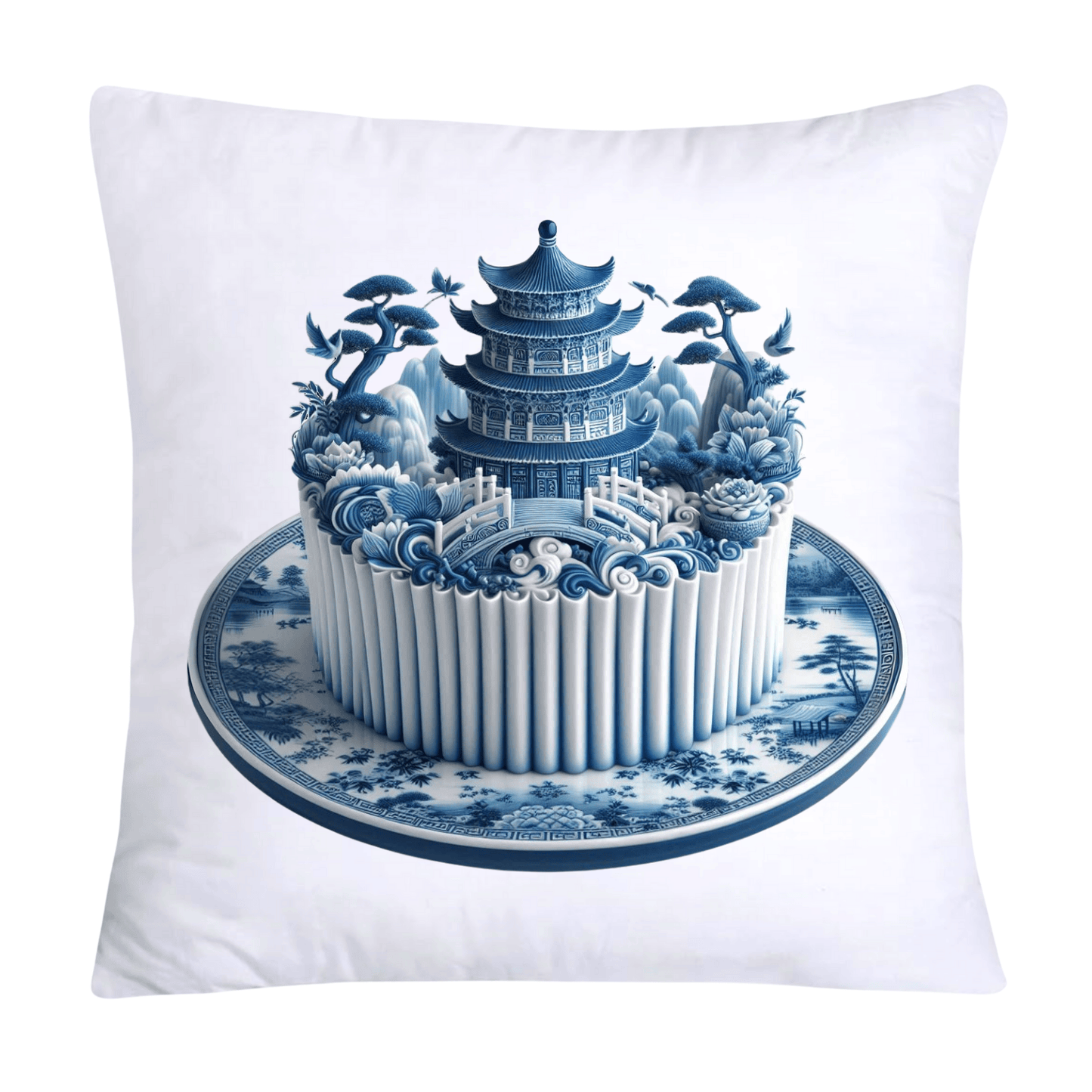 Blue Willow 18x18 Chinoiserie Cake Throw Pillow Covers- 575