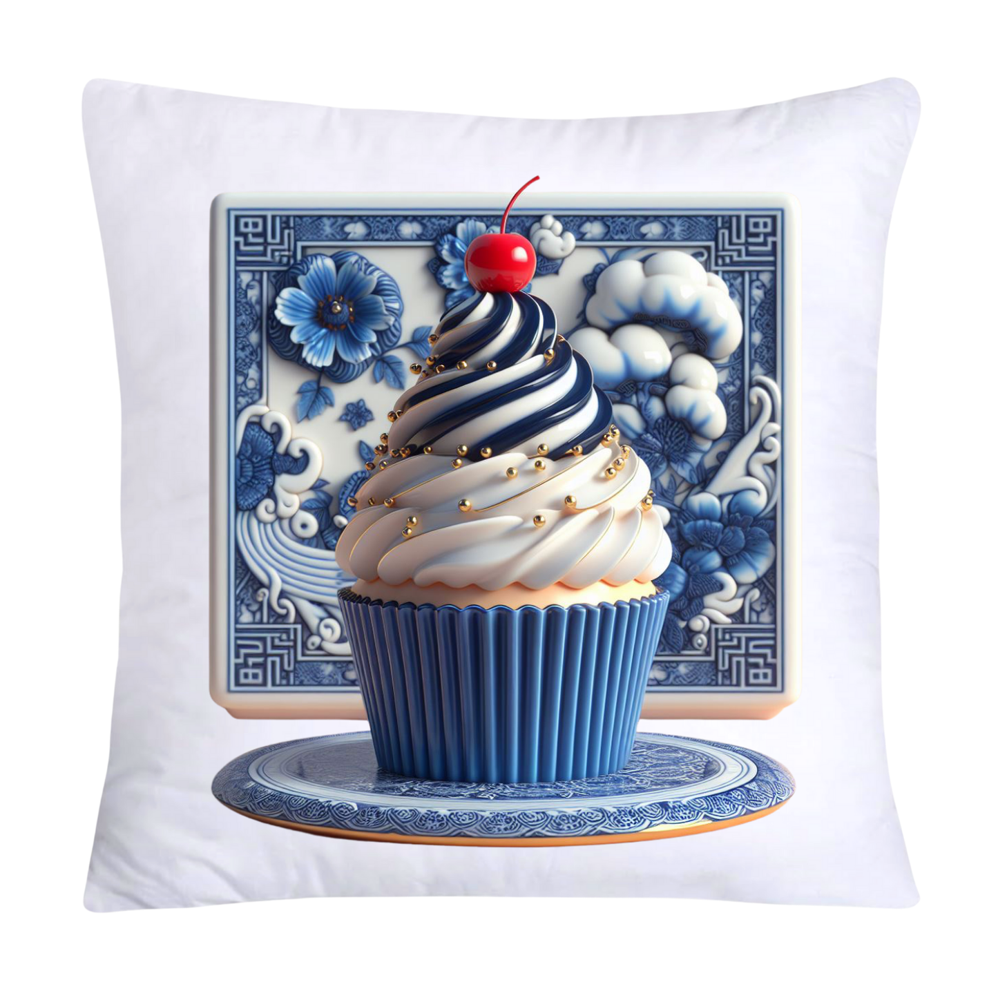 Blue Willow Chinoiserie Cupcake Throw Pillow Covers 18X18-316