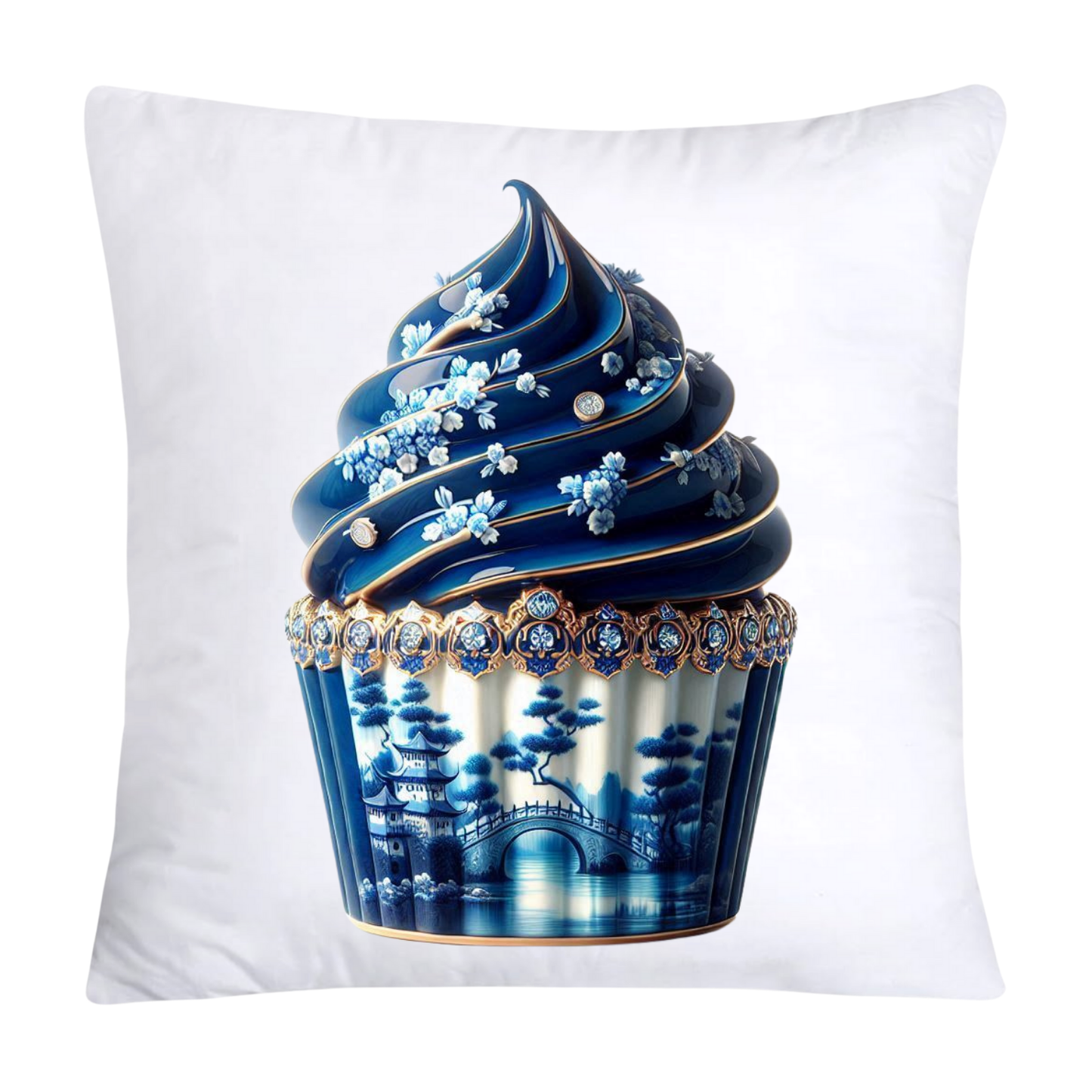 Blue Willow Chinoiserie Cupcake Throw Pillow Covers 18X18-210