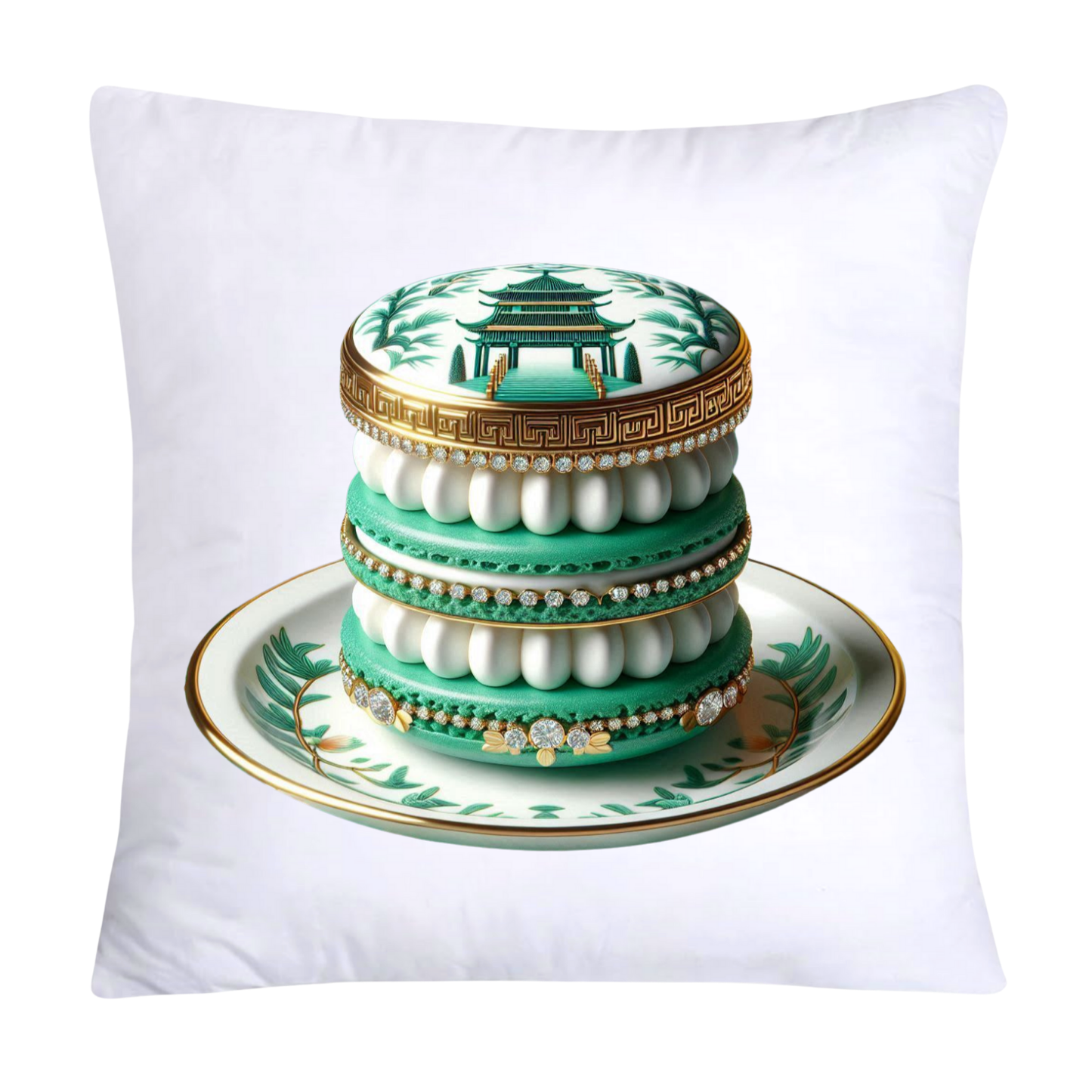 Green and White Willow Chinoiserie Sweet Macaroon Throw Pillow Covers-3949