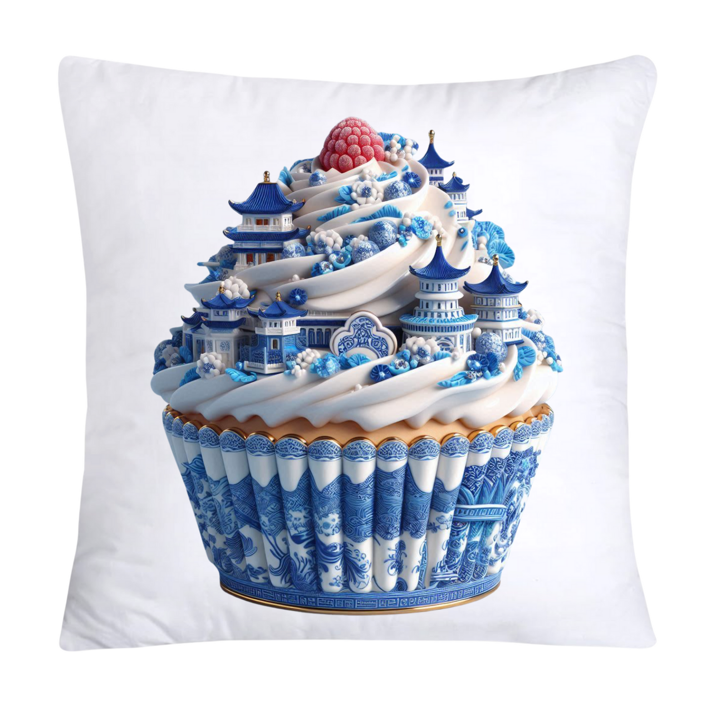 Blue Willow Chinoiserie Cupcake Throw Pillow Covers 18X18-1082