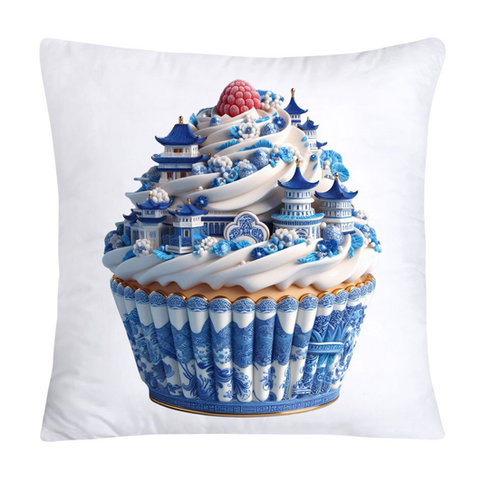 Blue Willow Chinoiserie Cupcake Throw Pillow Covers 18X18-1082