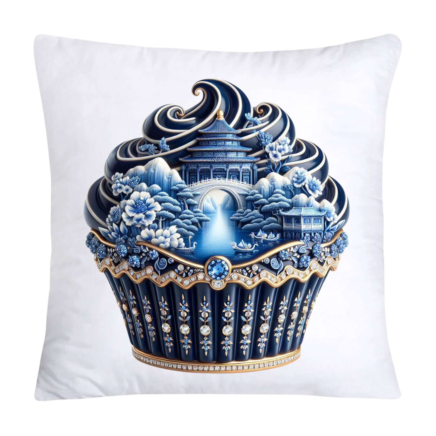 Blue Willow Chinoiserie Cupcake Throw Pillow Covers 18X18-204