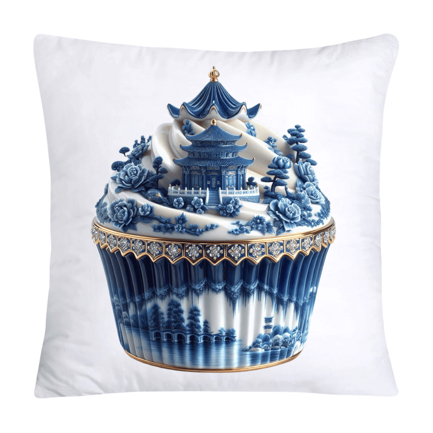 Blue Willow Chinoiserie Cupcake Throw Pillow Covers 18X18-193