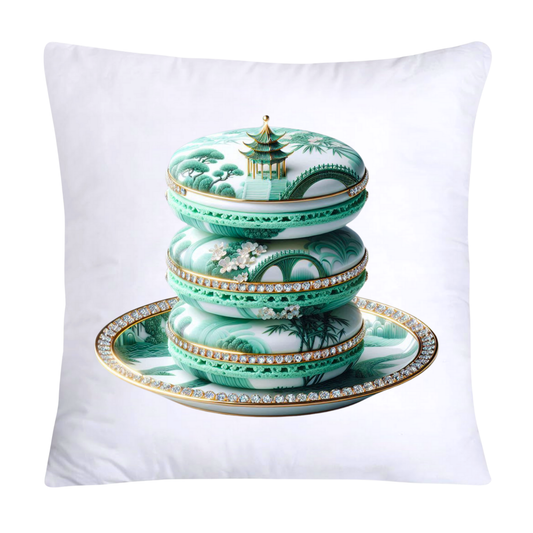 Green and White Willow Chinoiserie Sweet Macaroon Throw Pillow Covers-3956