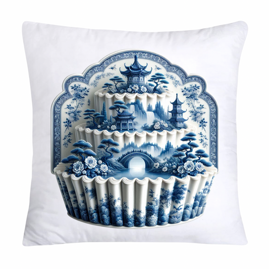 Blue Willow Chinoiserie Cupcake Throw Pillow Covers 18X18-1086