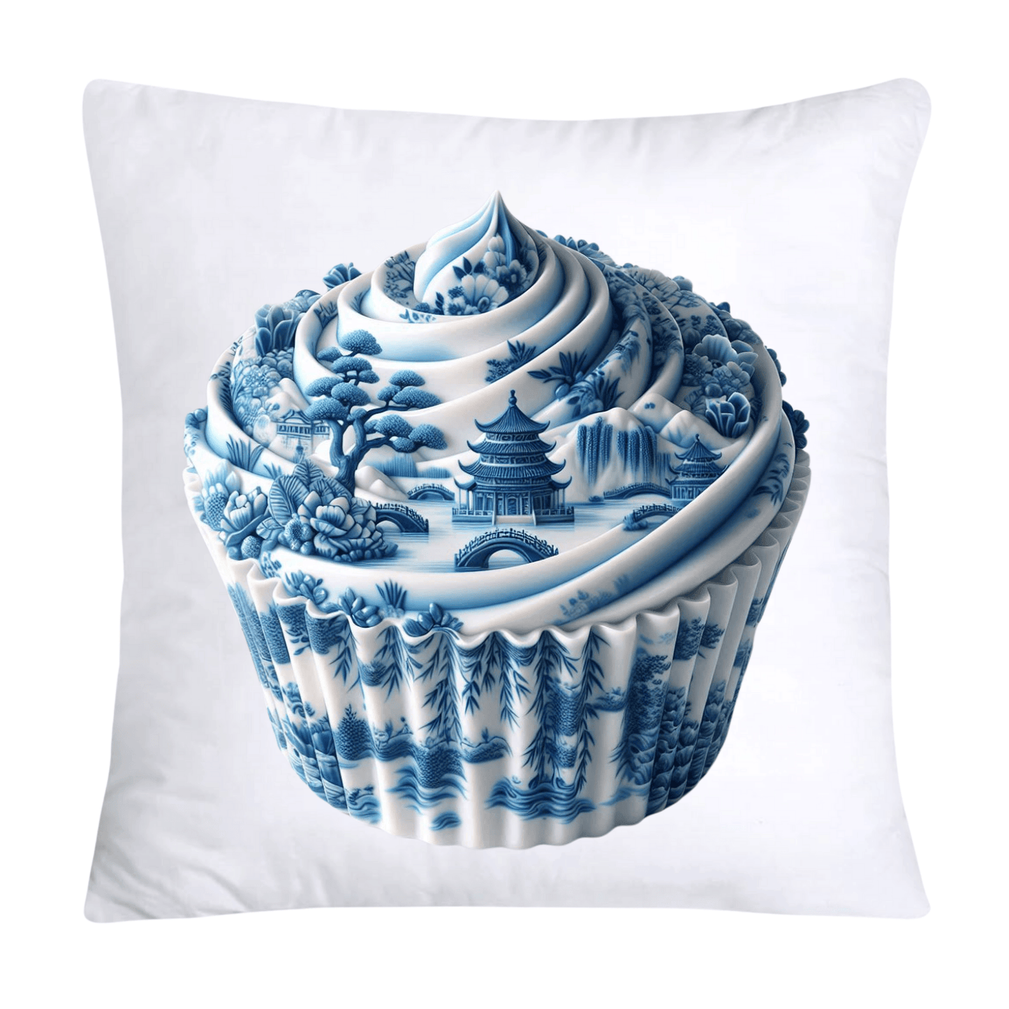Blue Willow Chinoiserie Cupcake Throw Pillow Covers 18X18-3451