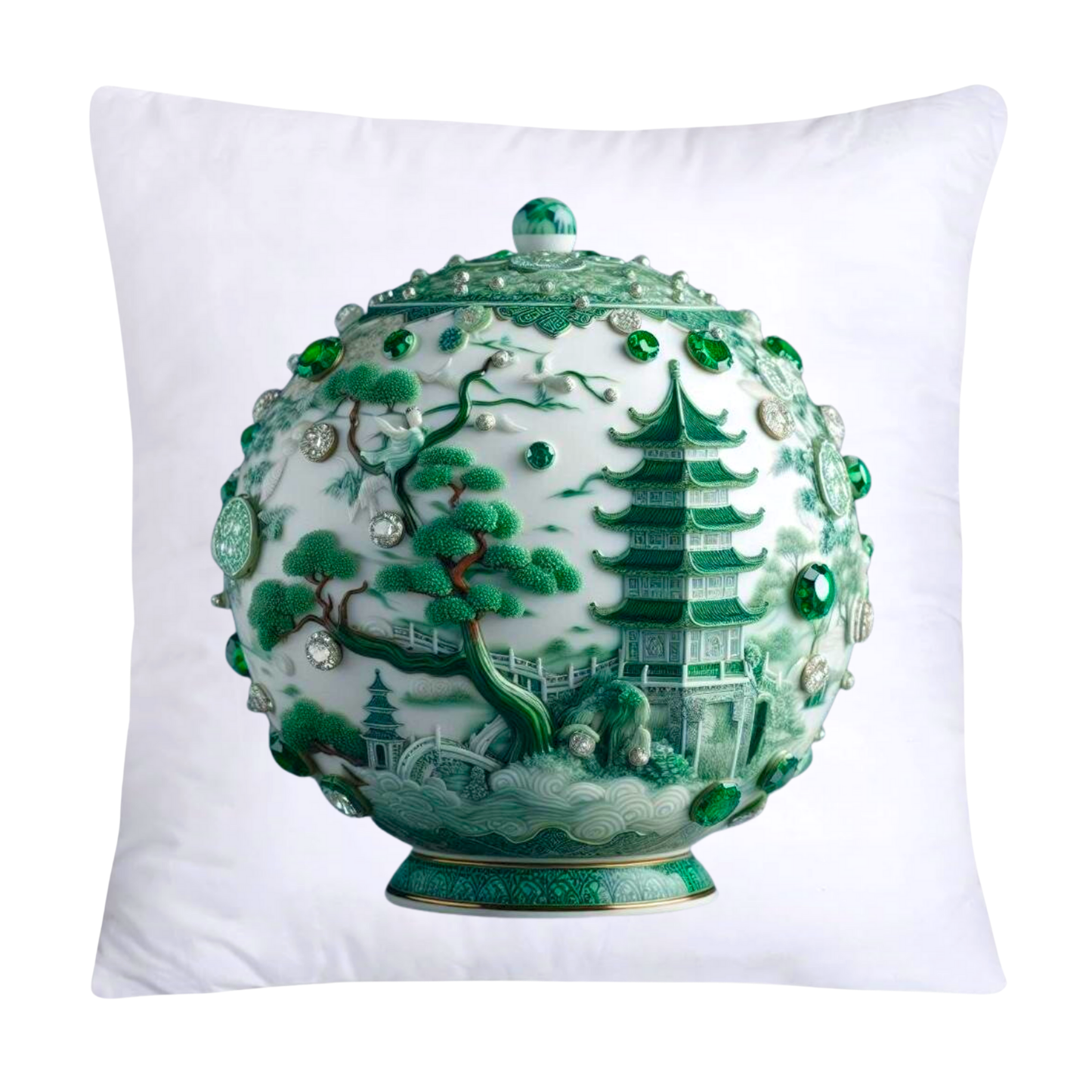 Green Willow Chinoiserie Orb/Ball 18x18 Throw Pillow Covers-5919