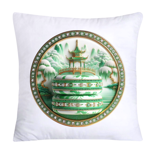 Green and White Willow Chinoiserie Sweet Macaroon Throw Pillow Covers-3928