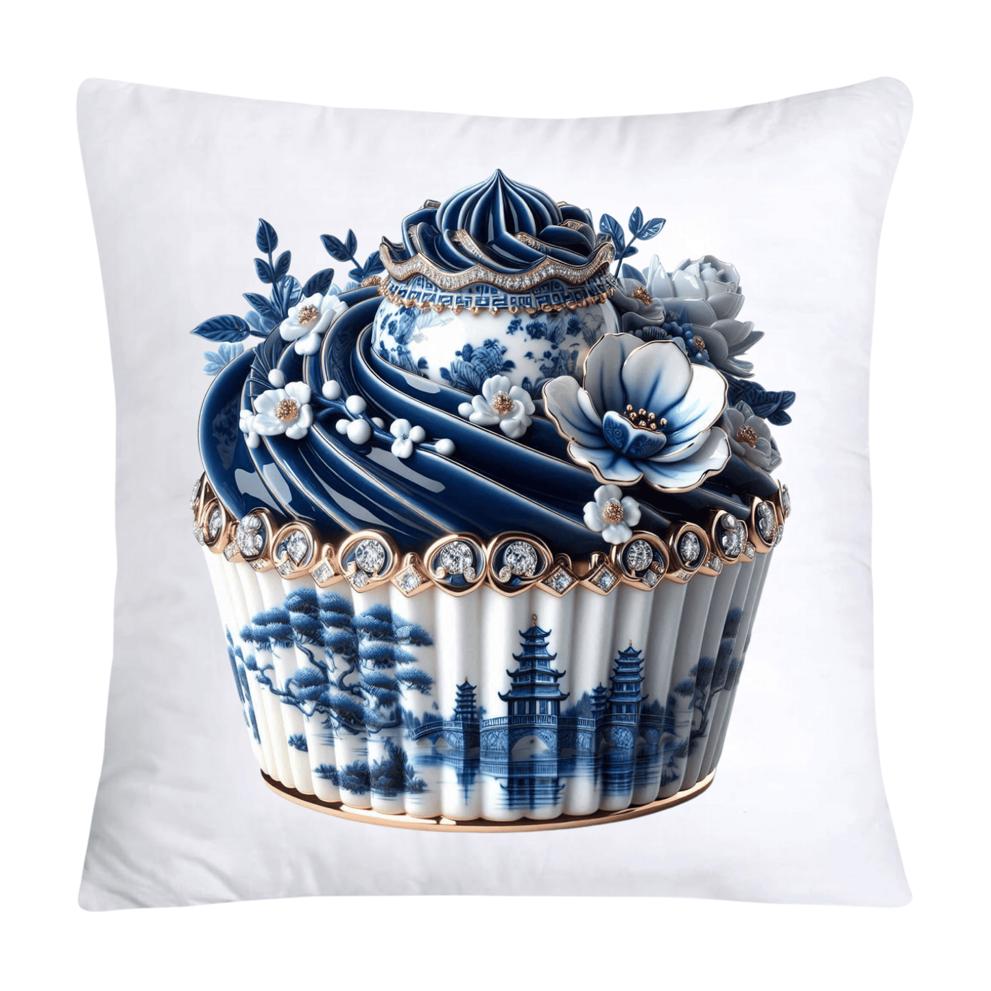 Blue Willow Chinoiserie Cupcake Throw Pillow Covers 18X18-185