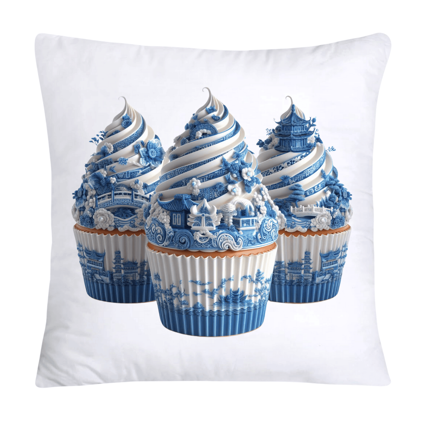 Blue Willow Chinoiserie Cupcake Throw Pillow Covers 18X18-1081