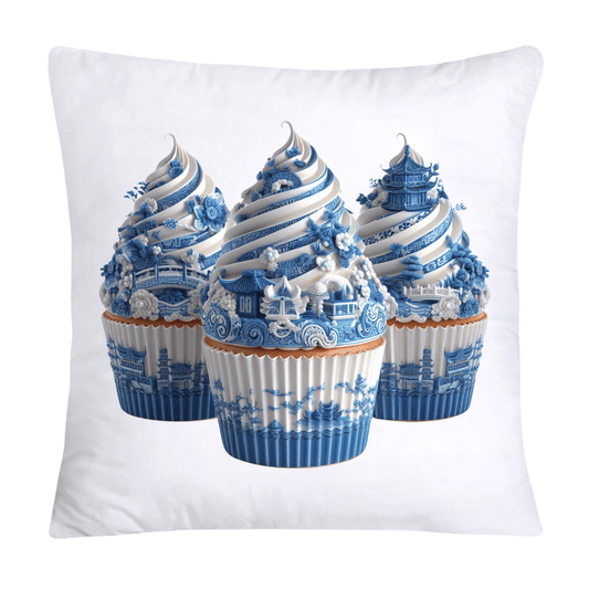 Blue Willow Chinoiserie Cupcake Throw Pillow Covers 18X18-1081