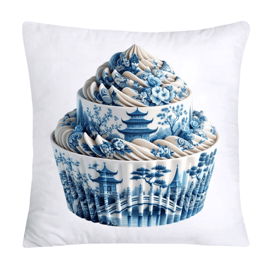 Blue Willow Chinoiserie Cupcake Throw Pillow Covers 18X18-3484