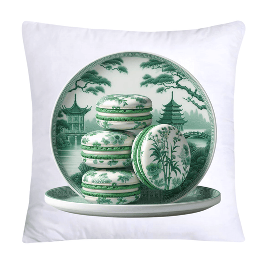 Green and White Willow Chinoiserie Sweet Macaroon Throw Pillow Covers-3940