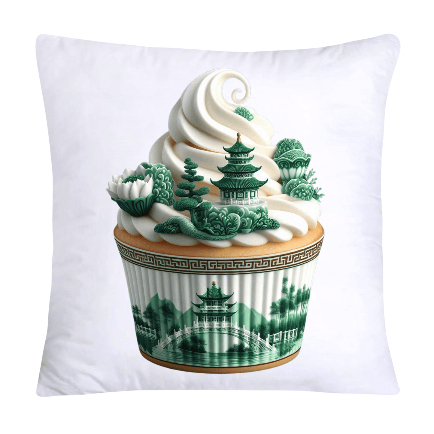 Classic Green Willow Cupcake Pillow Covers 18x18-3072